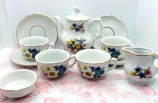 Vintage 12 pc Floral Miniature Tea Set w Gold Trim Porcelain Collectible s