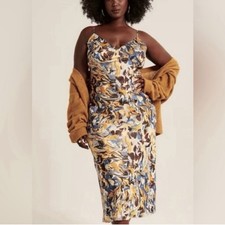 Abercrombie & Fitch Blue Orange Abstract Marble Print Midi Slip Dress Medium