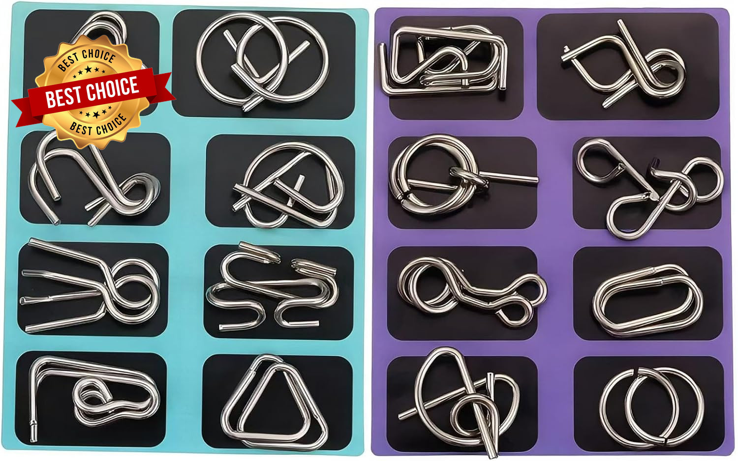 Metal Brain Teaser Puzzles, Set of 32 with Pouch, Steel IQ Games Physics Mind Me