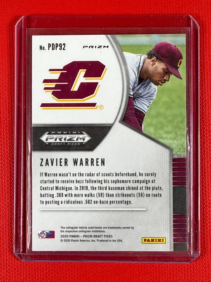 2020 Panini Prizm Draft Picks - Zavier Warren #PDP92 Green Pulsar Prizm (RC) - Image 2 of 2