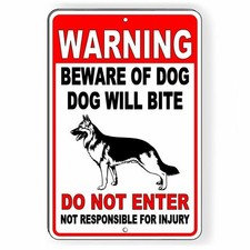 Beware Of German Shepard Dog Will Bite Do Not Enter Metal Sign security SBD036