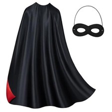 Superhero Cape  Mask Set - Double-Sided Super Hero Adult Adult Black  Red