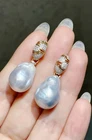 gorgeous pair of 11-12mm south sea baroque white pearl dangle earring 925s(mj)