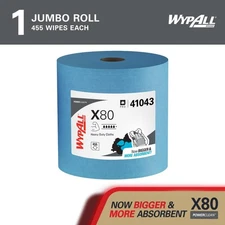 Kimberly-Clark Wypall X80 Jumbo Roll 12.4"x13.4" 455 Sht Blue 41043