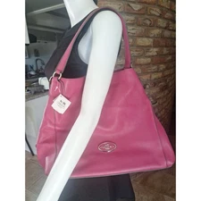 Coach Edie 33547 Refined Grain Leather Shoulder Bag SV/Fuchsia NWT