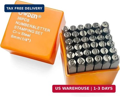 OWDEN Professional 36Pcs. Steel Metal Stamp Set,(1/4'') 6mm,Steel Number and Lett