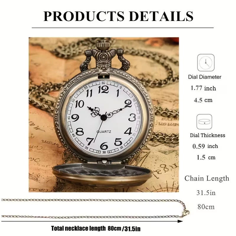 Truck Forest Quartz Pocket Vintage Stainless Steel Necklace Pendant Fob Watch - Image 4 of 4