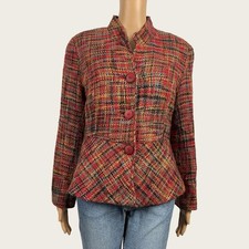 Coldwater Creek Women's Petite 10 P10 Multicolor Tweed Peplum Hem Blazer Jacket