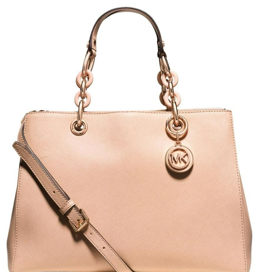 Michael Kors Cynthia Medium Leather Satchel Bag Blush 100