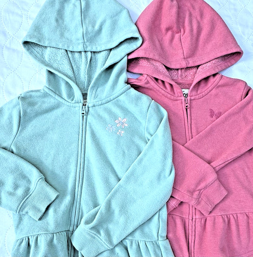 OshKosh B'gosh Girls Lot 2 Size 4T Peplum Ruffle Zip Up Hoodies Pink Mint EUC