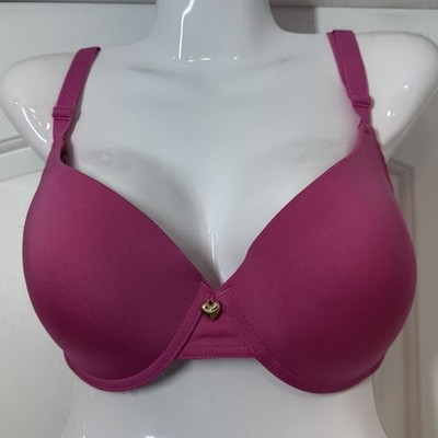 Juicy Couture Show Me Off Underwire Bra Sz 38D Pink Padded Gold Heart Jewel Logo