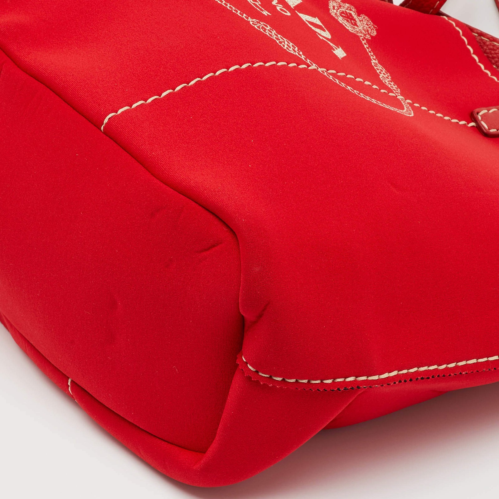 Prada Red Neoprene and Leather Logo Canapa Tote thumbnail 10