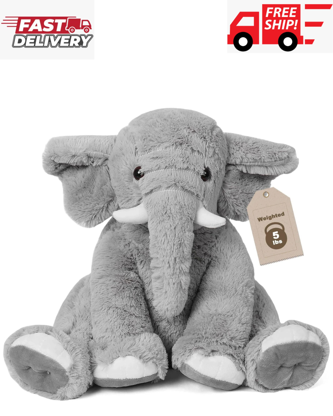 Elephant Weighted Stuffed Animals 5 lbs 16 inches Gray, Large Weighted Elepha...