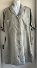 Everlane Large Beige Linen Pocketed Short Sleeve Shirt Dress