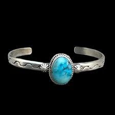 Blue Kingman Turquoise BOHO narrow Cuff bracelet Sterling Silver Samuel Yellowh