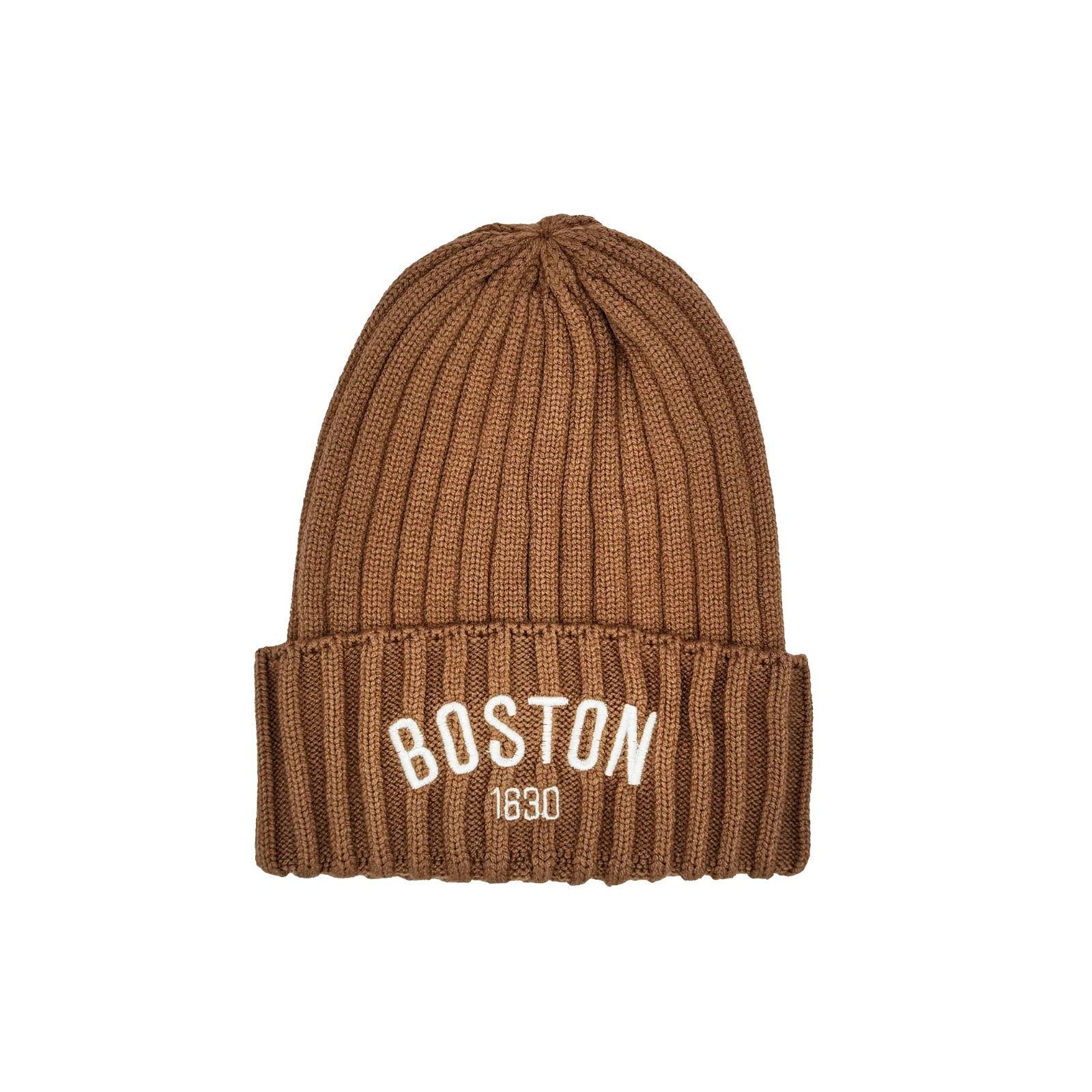 Boston 1630 Brown Beanie Warm Winter Hat Embroidered Cotton Gift Basic Unisex