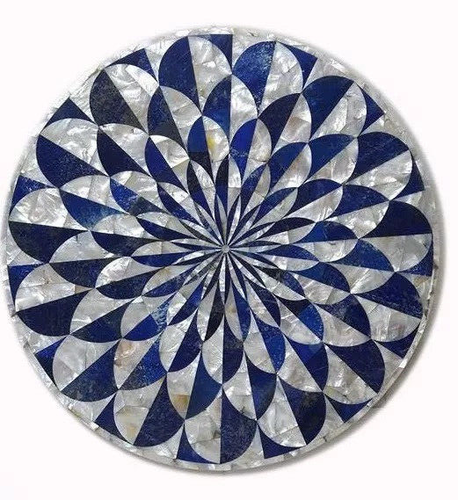 24" Naturally Lapis Sofa Coffee Tabletop Handmade Abalone Inlay Stone Arts Decor - Foto 5 di 9