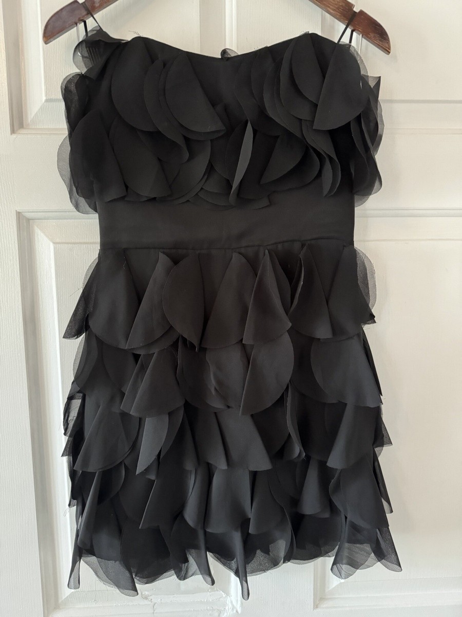 Authentic Guess Size 5 Black Sweetheart Strapless Ruffled Chiffon Dress