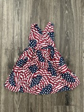 Handmade Girls Sz 4/5 Patriotic Sundress Flag 4th of July Ribbon Tie