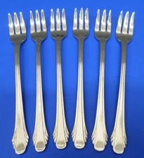 6 - Gorham CALAIS Glossy 18/8 Stainless China Flatware SEAFOOD COCKTAIL FORKS