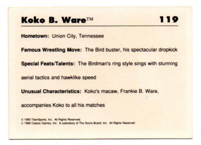 Koko B Ware Signed WWF Classic Trading Card WWE #119 Wrestler 1990