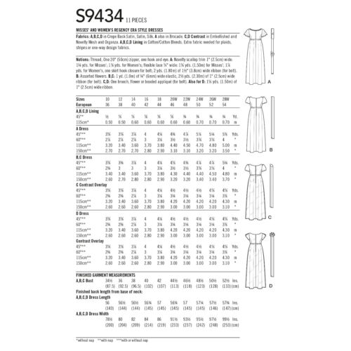 SIMPLICITY 9434 MISSES WOMEN'S REGENCY DRESSES Sewing Pattern 10-14 & 20W-28W - Picture 2 of 10