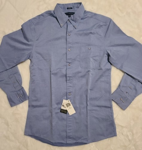 Tommy Hilfiger Dress Shirt Mens 15.5 Blue Denim Slim Fit Pleated Formal Business - Picture 2 of 19