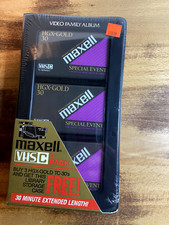 NEW Maxell VHS C HGX-Gold 3 Pack Video Cassette Tapes w/ Library Storage Case