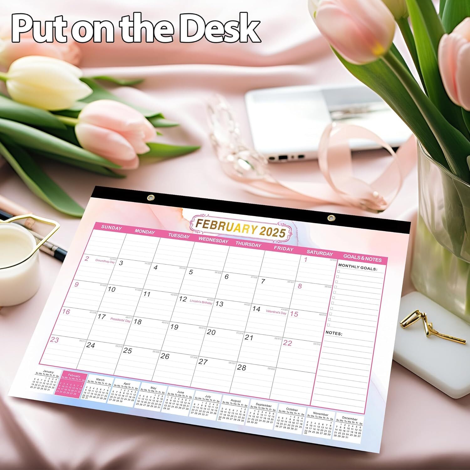 Jan 2024 June 2025 Desk Calendar, 17" X 12" Desk Blotter Calendar