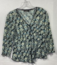 AGB Womens Floral Dress Shirt Top Blouse Size Small Made In USA 3/4 Sleeve
