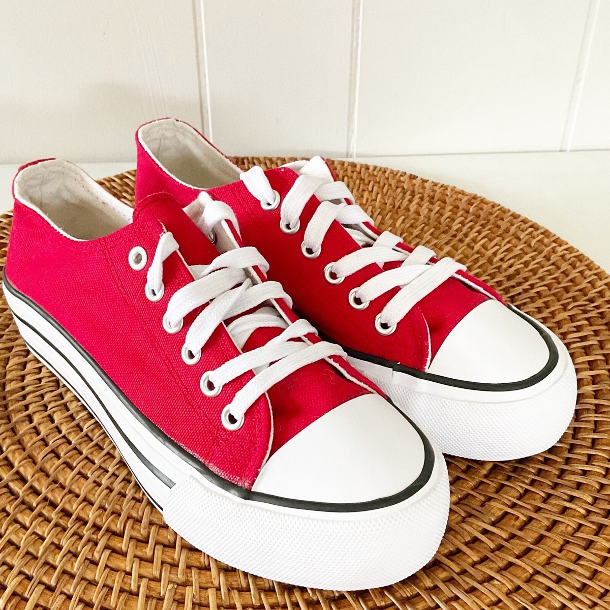 C&C California Canvas Low Rise Platform Sneaker Red Women's Size 6M
