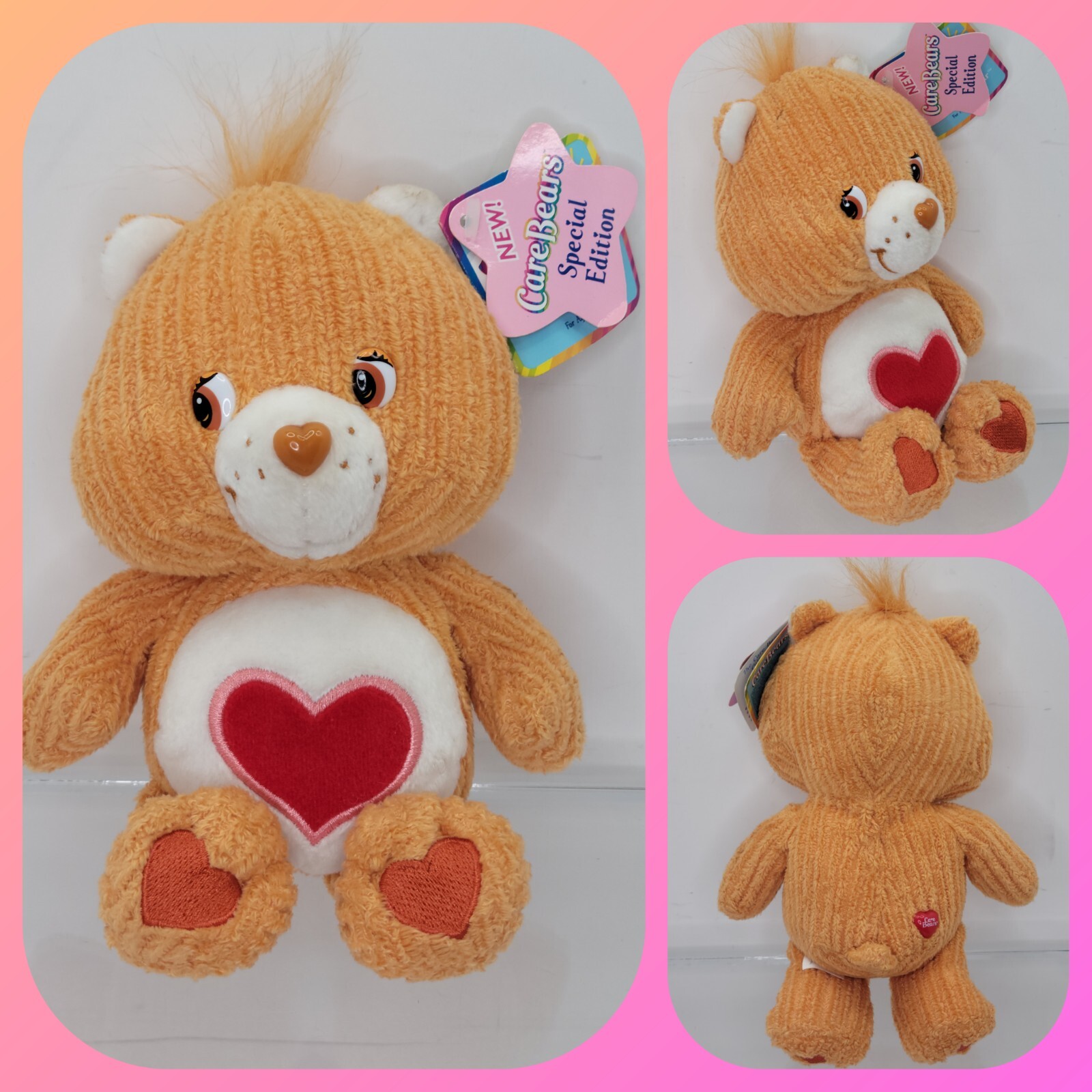 2003 Care Bear TENDER HEART  8” Corduroy Chenille Terry Cloth Toy Plush NWT NEW