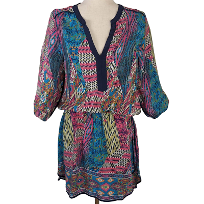tolani silk tunic dress Tolani Women's XS 100% Silk Mini Dress Tunic Top Elastic Waist