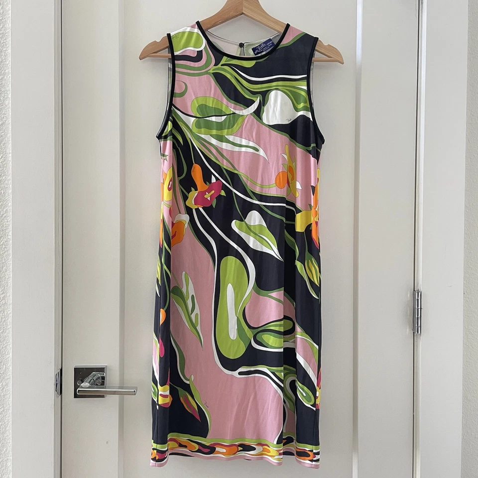 Emilio Pucci Womens Floral Dress Pink Green Black Sleeveless Size US 10 - Image 2 of 4
