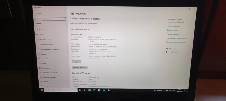 Dell Vostro 3490 14" i5-10210U 8GB DDR4 256GB SSD Windows 10 Pro Laptop - Immagine 2 di 4