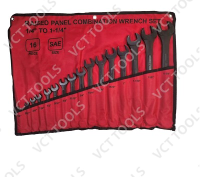 VCT Black Oxide Raised Panel Combo Wrench Sets 16pc Set SAE 1/4