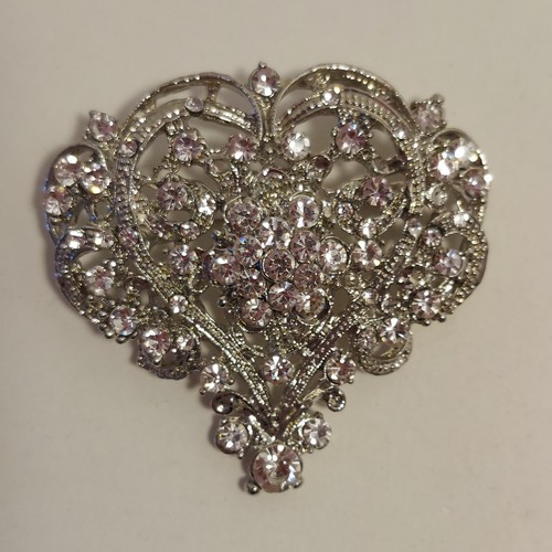 Vintage große klare Strass Herzform Brosche Anstecknadel 90er silberfarben BRILLANT - Bild 2 von 12