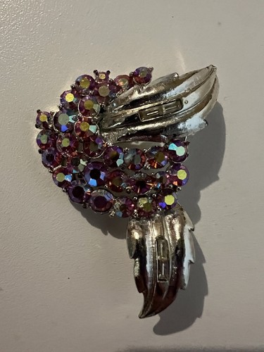 Vintage CORO Brosche signiert rosa AB Strass gemarkt - Bild 8 von 9