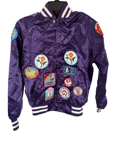 Vintage One of a Kind West Ark Satin Purple Jacket Girl Scout Patches Yth Lg