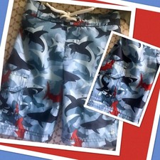 NWT Boys 3 Gymboree Swim Shop SHARKS blue CARGO style Mesh Insert SWIM TRUNKS
