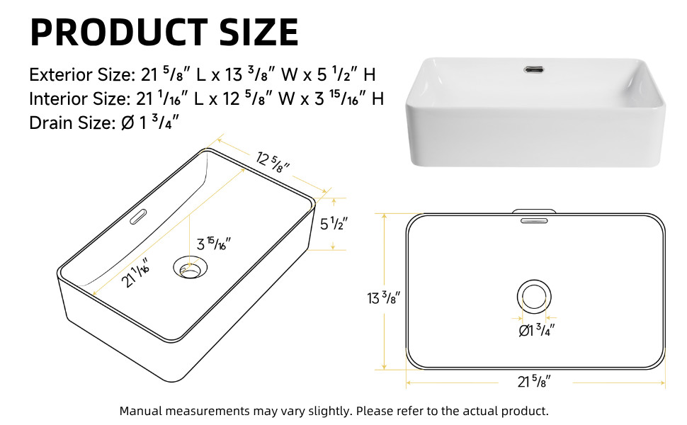 Los Flexi 22" x 13" White Porcelain Rectangular Vessel Sink with Rear Overflow