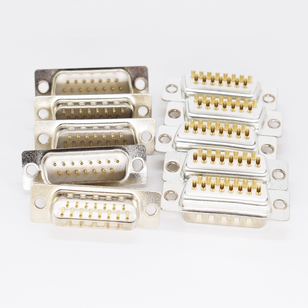 10pcs Gold Pin 15pin 2 Row D-Sub Male Socket Solder Chassis