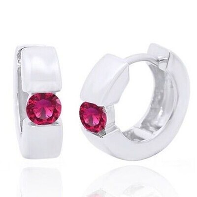 0.50 Ct Simulated Pink Sapphire Hinged Hoop Earrings Silver