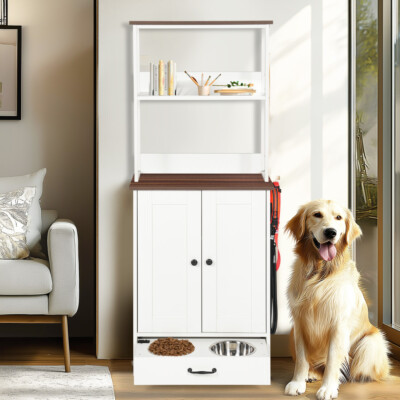 Adjustable Pet Feeding Station with Bowls&Storage-2Tier Shelving for Dogs & Cats