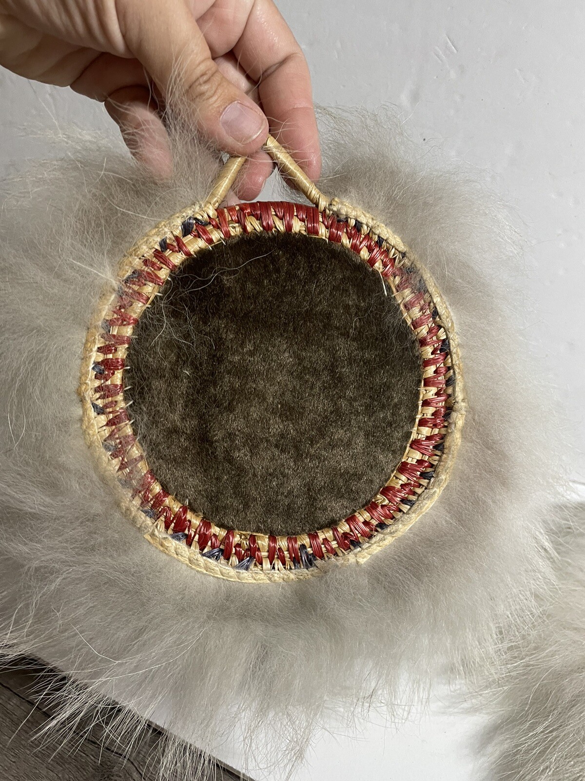Pair Native Alaskan YUPIK Grass Fur Dance Fan - Wall Hanging