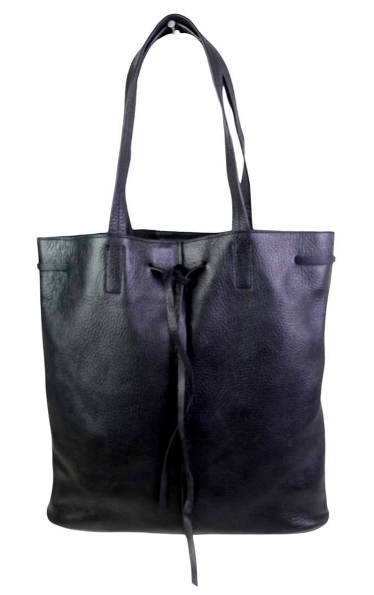 LARGE Gap BLACK GENUINE LEATHER TOTE CARRY ON DRAWSTRING
