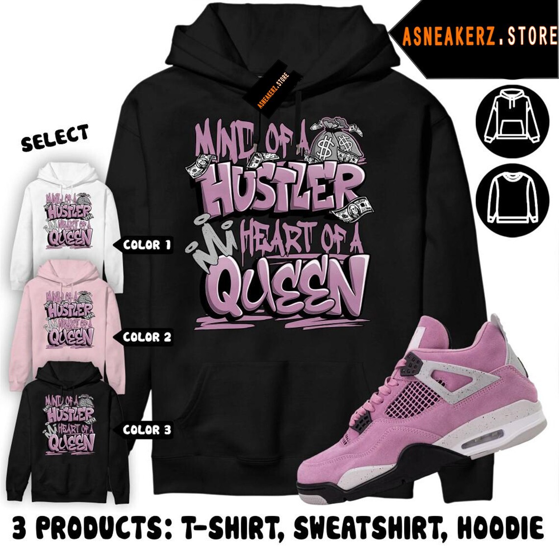Shirt To Match AJ 4 Orchid Sneaker Matching Tee Hustler Heart