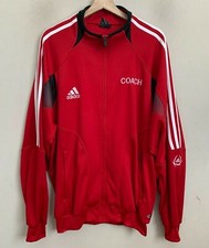 Adidas Track Jacket Red Zip Front 3 White Stripe Pockets Logo Coach Size L