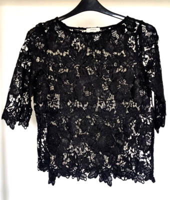 Papaya schwarz Blumen Spitze 3/4 Ärmel Bluse-Größe 12