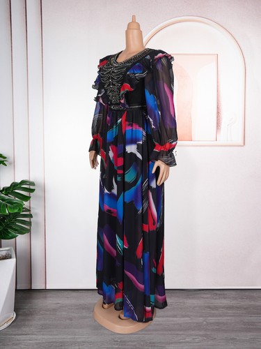 Plus Size African Women Chiffon Long Dress Evening Party Gown Cocktail Dress - Picture 5 of 15